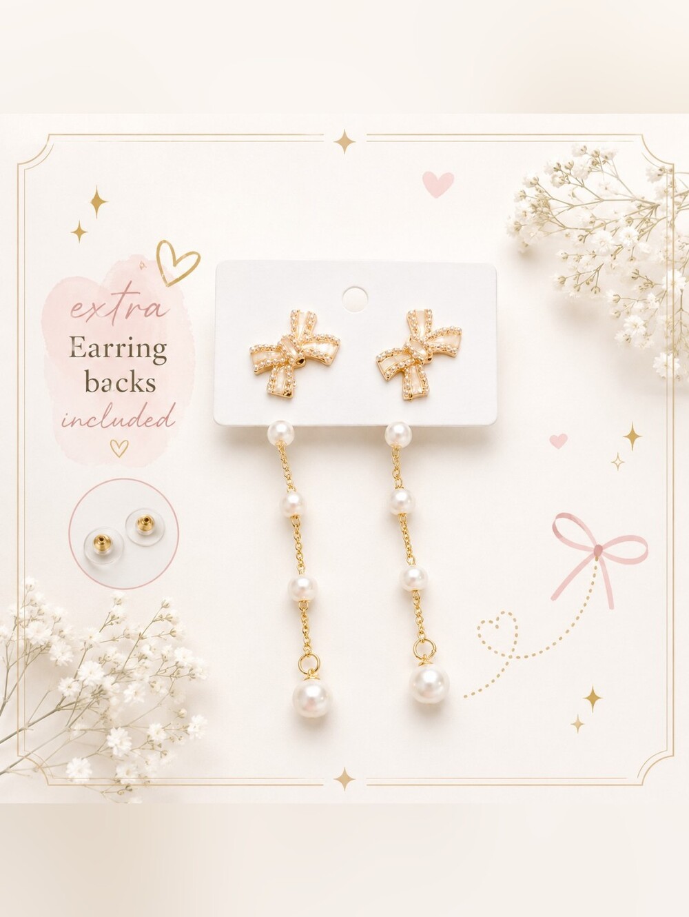 Gold Pearl Drop Earrings Women